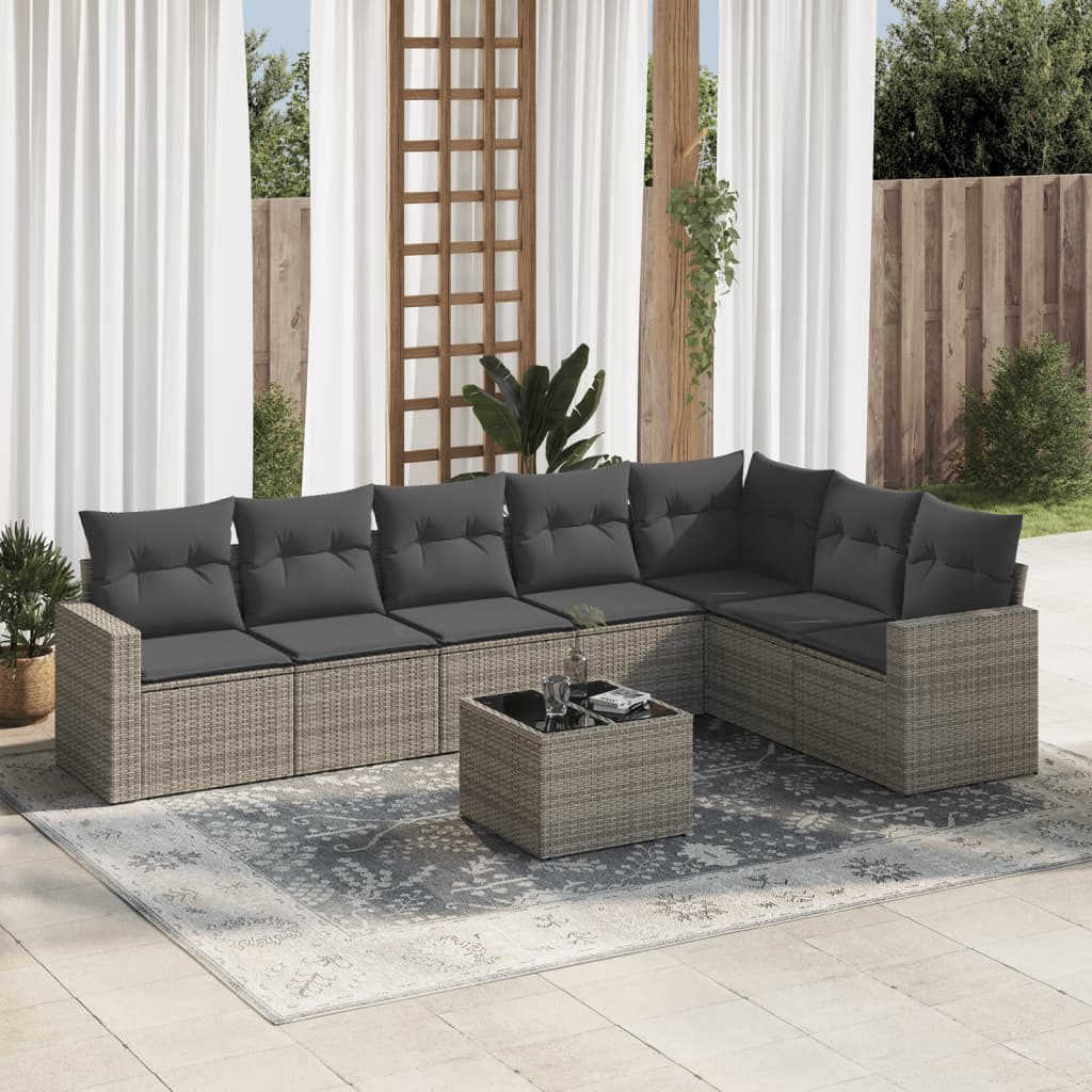 vidaXL 8-tlg. Garten-Sofagarnitur mit Kissen Grau Poly Rattan