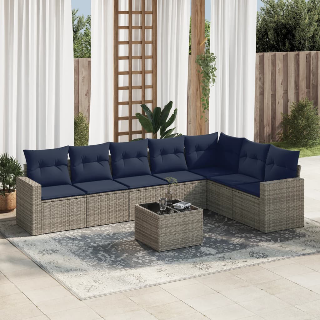 8 Piece Patio Sofa Set with Cushions Gray Poly Rattan