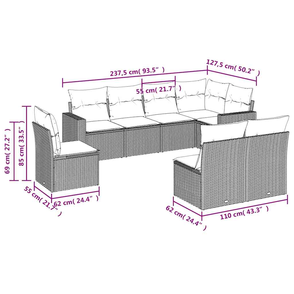Set mobilier de grădină cu perne, 8 piese, negru, poliratan 3219055 - imagine 3