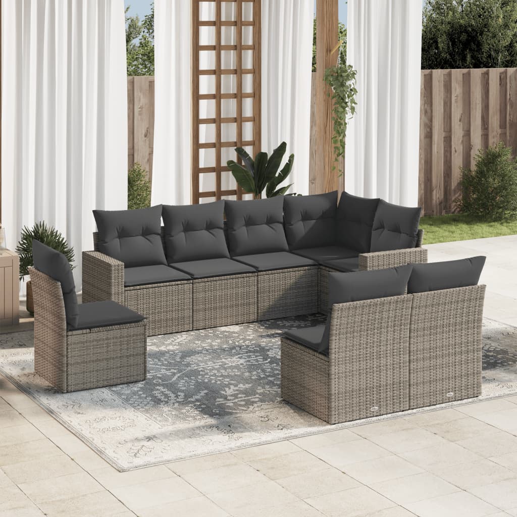 vidaXL 8-tlg. Garten-Sofagarnitur mit Kissen Grau Poly Rattan