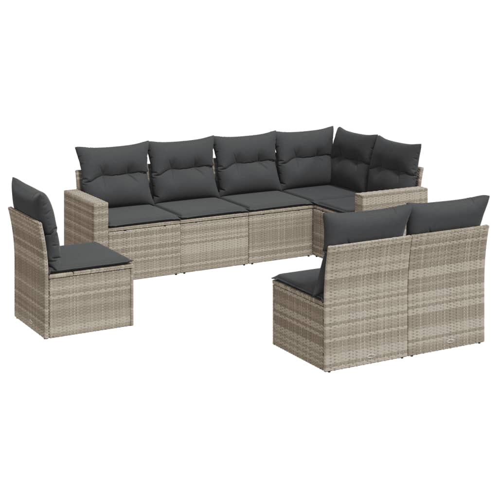 Thumbnail - vidaXL 8-tlg. Garten-Sofagarnitur mit Kissen Hellgrau Poly Rattan