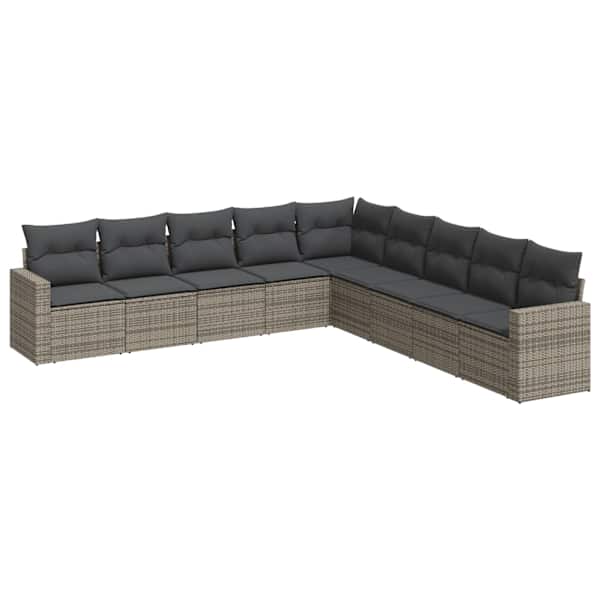vidaXL 9-osaline aiadiivani komplekt patjadega, hall, pol&uuml;rotang