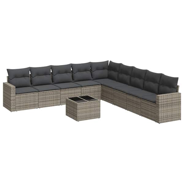 vidaXL 10-osaline aiadiivani komplekt patjadega, hall, pol&uuml;rotang