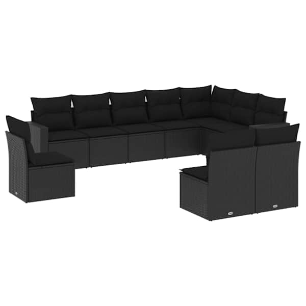 vidaXL 10-osaline aiadiivani komplekt patjadega, must, pol&uuml;rotang