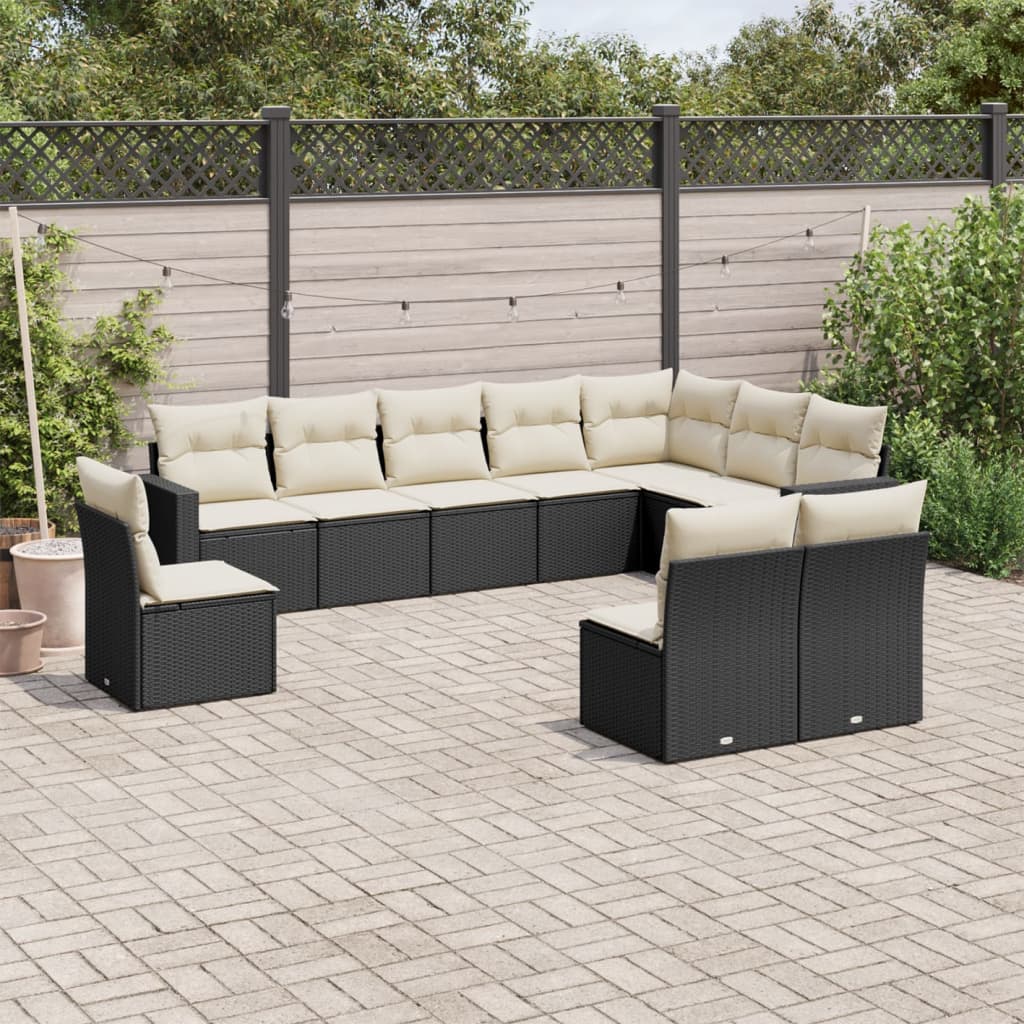 vidaXL 10-tlg. Garten-Sofagarnitur mit Kissen Schwarz Poly Rattan