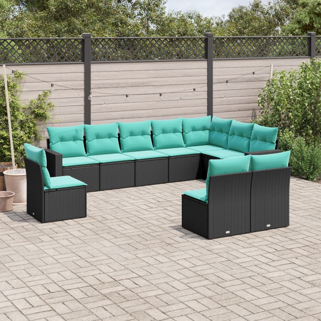 Vidaxl 10 Piece Patio Sofa Set With Cushions Black Poly Rattan