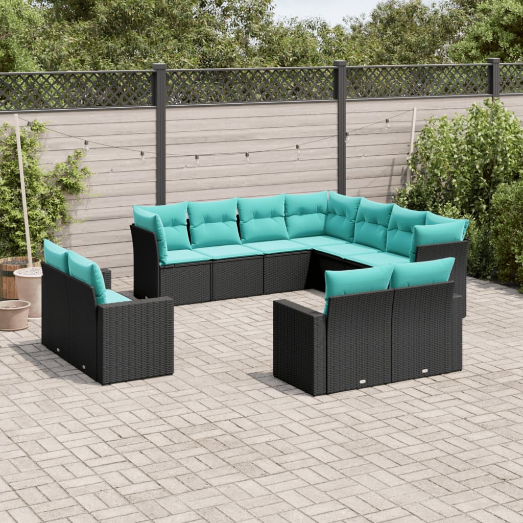 Garden Sofa Set Black PE Rattan, Powder-Coated Steel La...