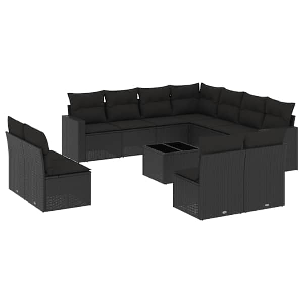 vidaXL 12-osaline aiadiivani komplekt patjadega, must, pol&uuml;rotang