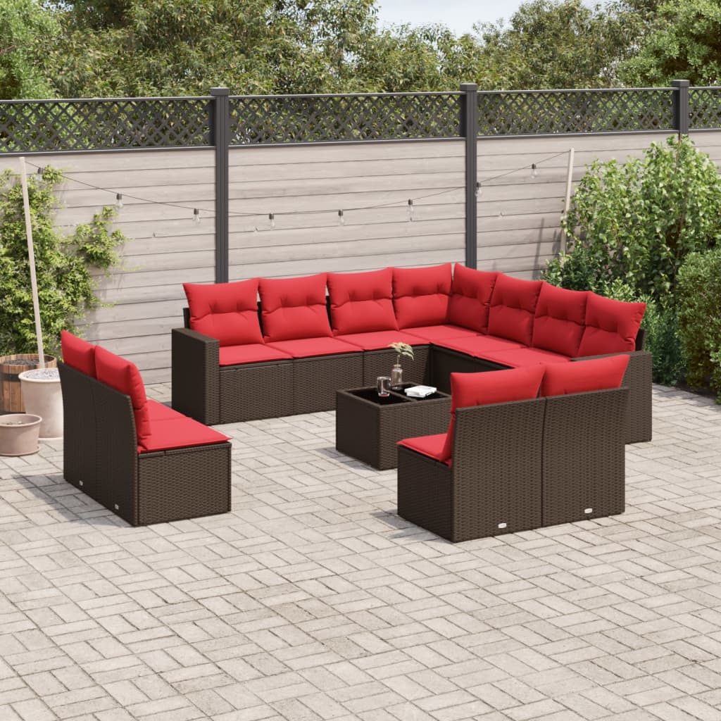 Set de sofás de jardín y cojines 12 pzas ratán sintético marrón