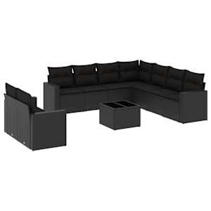 vidaXL 10-osaline aiadiivani komplekt patjadega, must, pol&uuml;rotang