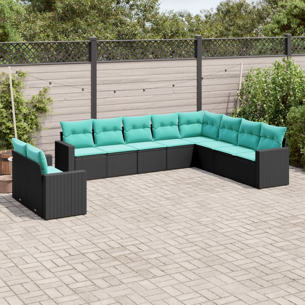 Garden Sofa Set Black and Blue PE rattan Large Modular
