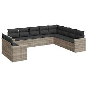 vidaXL 10-osaline aiadiivani komplekt patjadega, helehall, pol&uuml;rotang