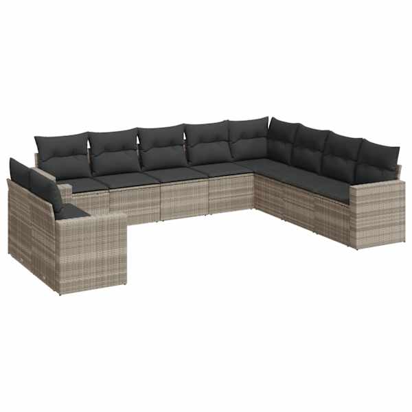 vidaXL 10-osaline aiadiivani komplekt patjadega, helehall, pol&uuml;rotang