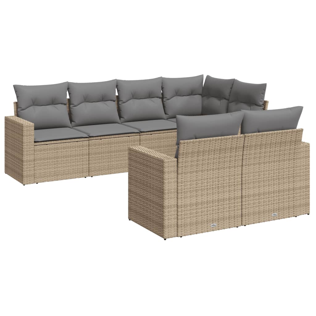 Thumbnail - vidaXL 7-tlg. Garten-Sofagarnitur mit Kissen Beige Poly Rattan