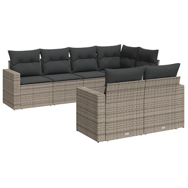 vidaXL 7-osaline aiadiivani komplekt patjadega, hall, pol&uuml;rotang
