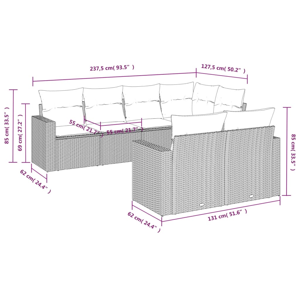 vidaXL 7-delige Loungeset met kussens poly rattan bruin afbeelding