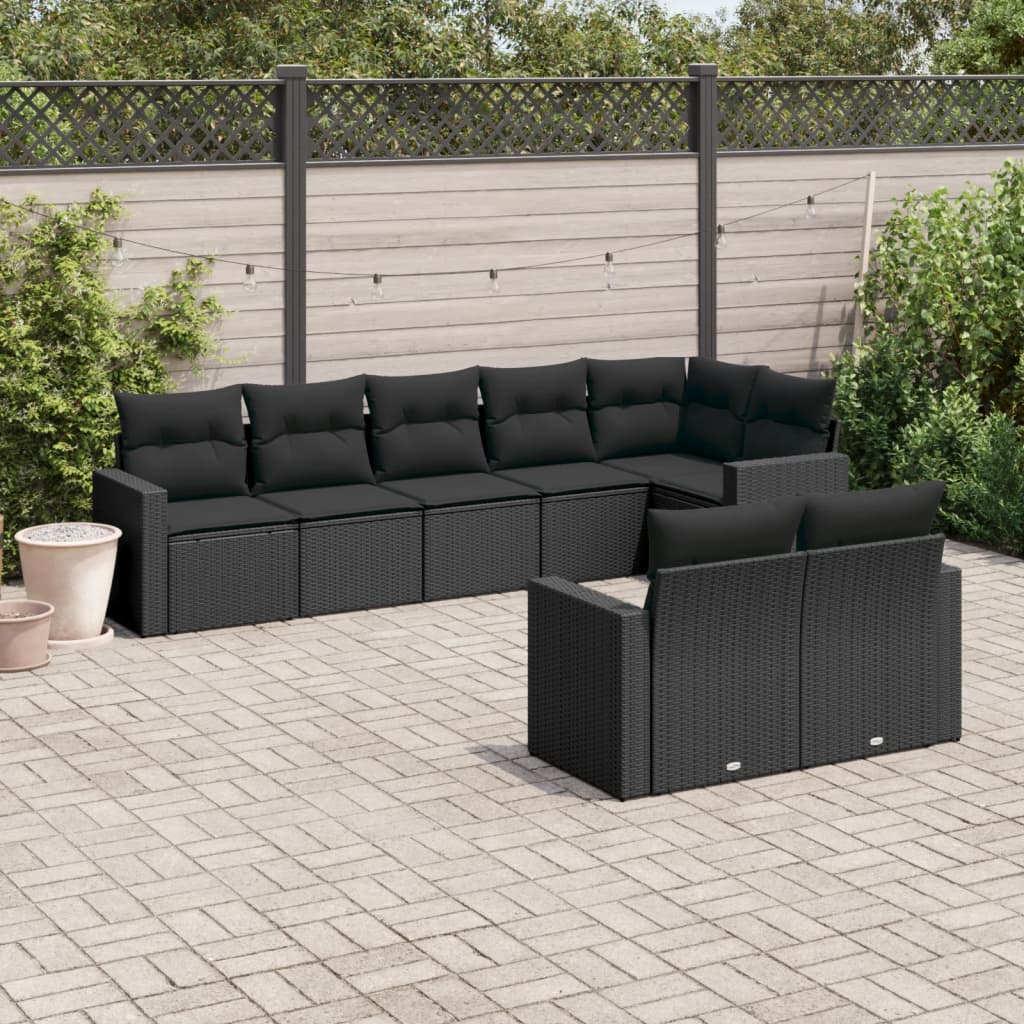 vidaXL 8-tlg. Garten-Sofagarnitur mit Kissen Schwarz Poly Rattan