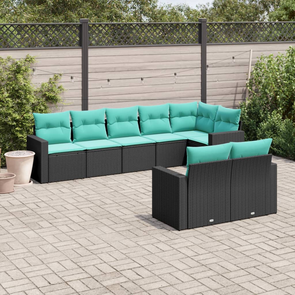Garden Sofa Set Black PE rattan, powder-coated steel La...