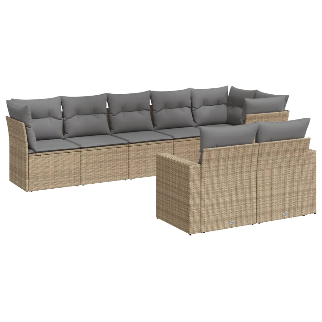 Thumbnail - vidaXL 8-tlg. Garten-Sofagarnitur mit Kissen Beige Poly Rattan