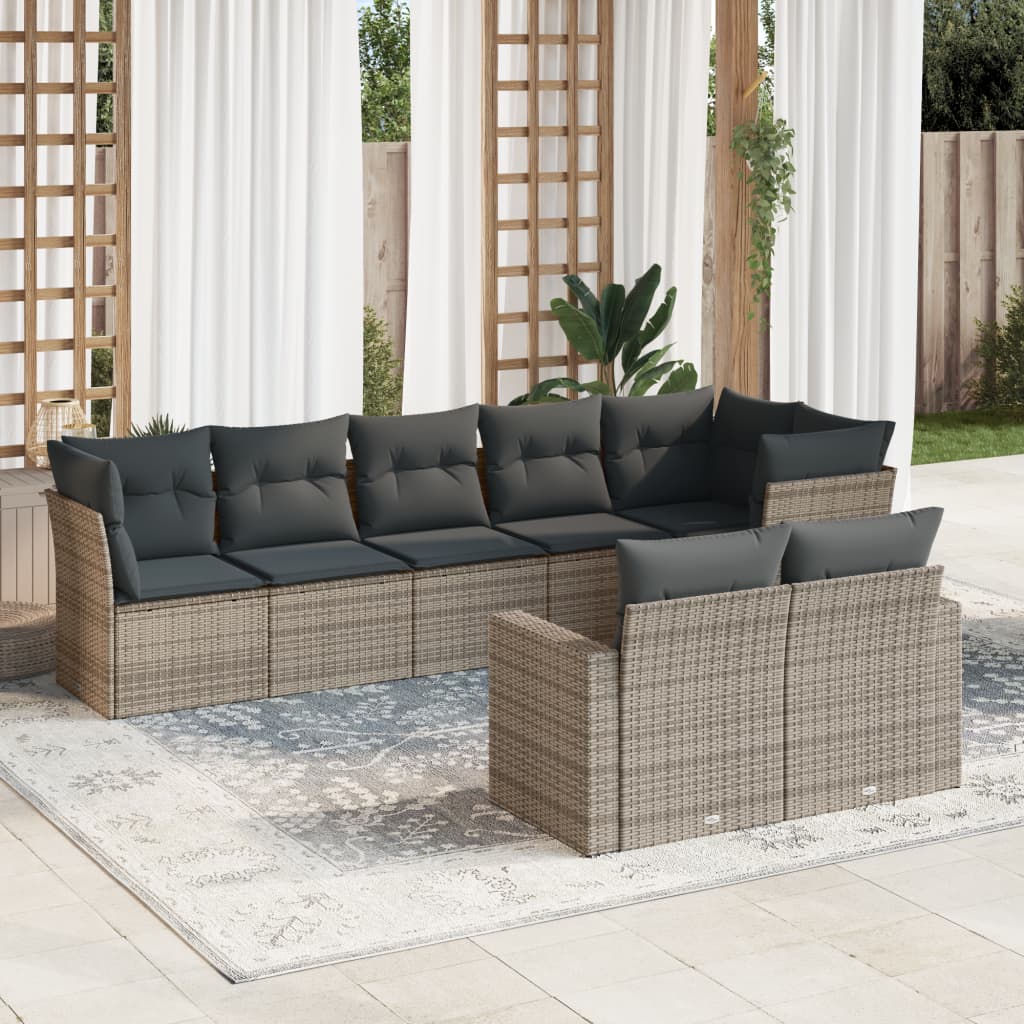 vidaXL 8-tlg. Garten-Sofagarnitur mit Kissen Grau Poly Rattan