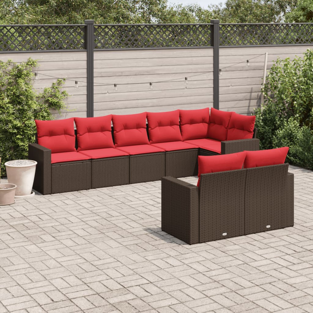 8 Piece Patio Sofa Set with Cushions Brown Poly Rattan