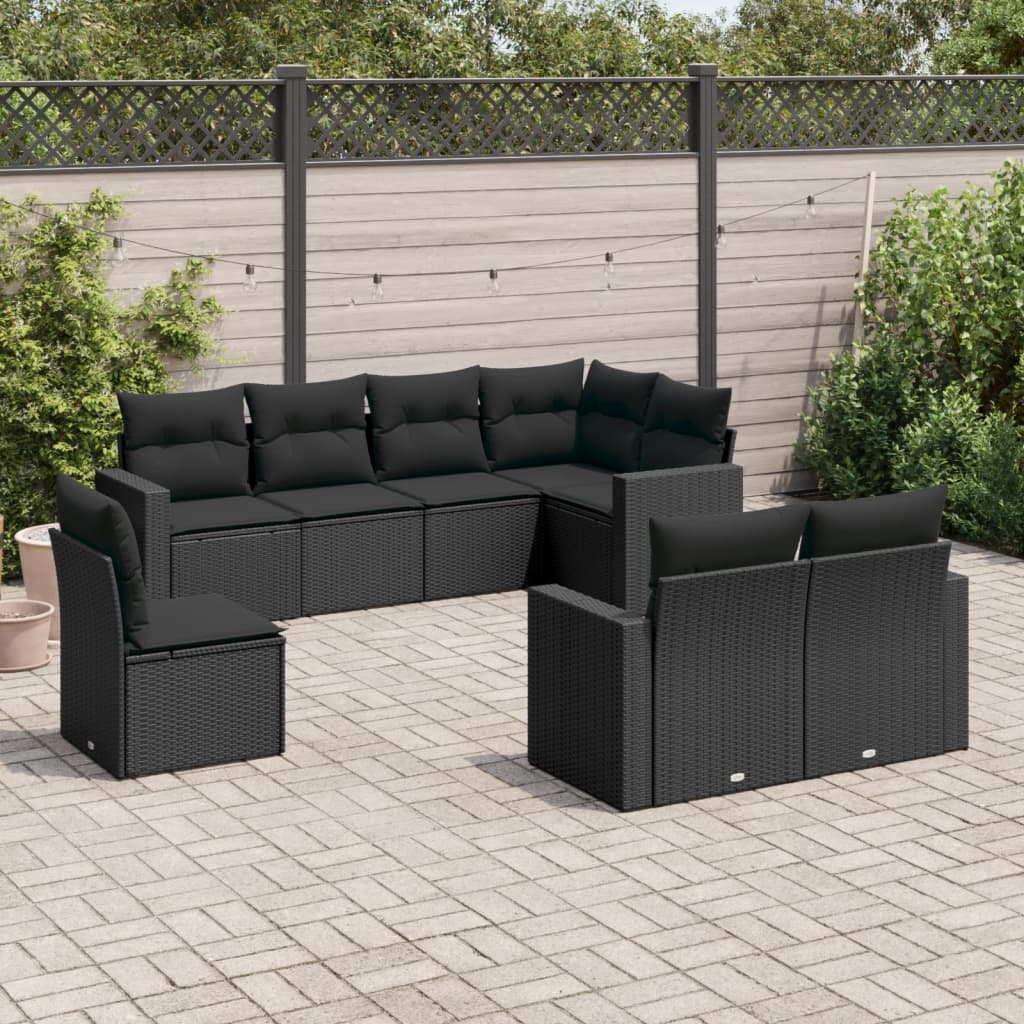 vidaXL 8-tlg. Garten-Sofagarnitur mit Kissen Schwarz Poly Rattan