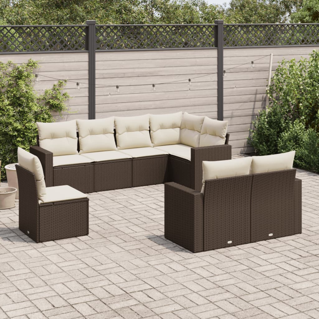 vidaXL 8-tlg. Garten-Sofagarnitur mit Kissen Braun Poly Rattan