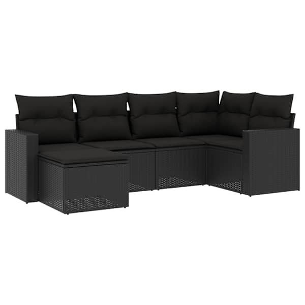 vidaXL 6-osaline aiadiivani komplekt patjadega, must, pol&uuml;rotang