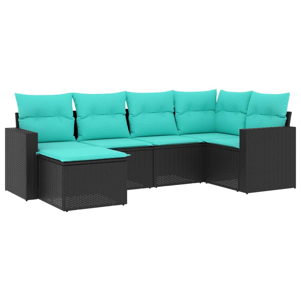 Vidaxl 6 Piece Patio Sofa Set With Cushions Black Poly Rattan