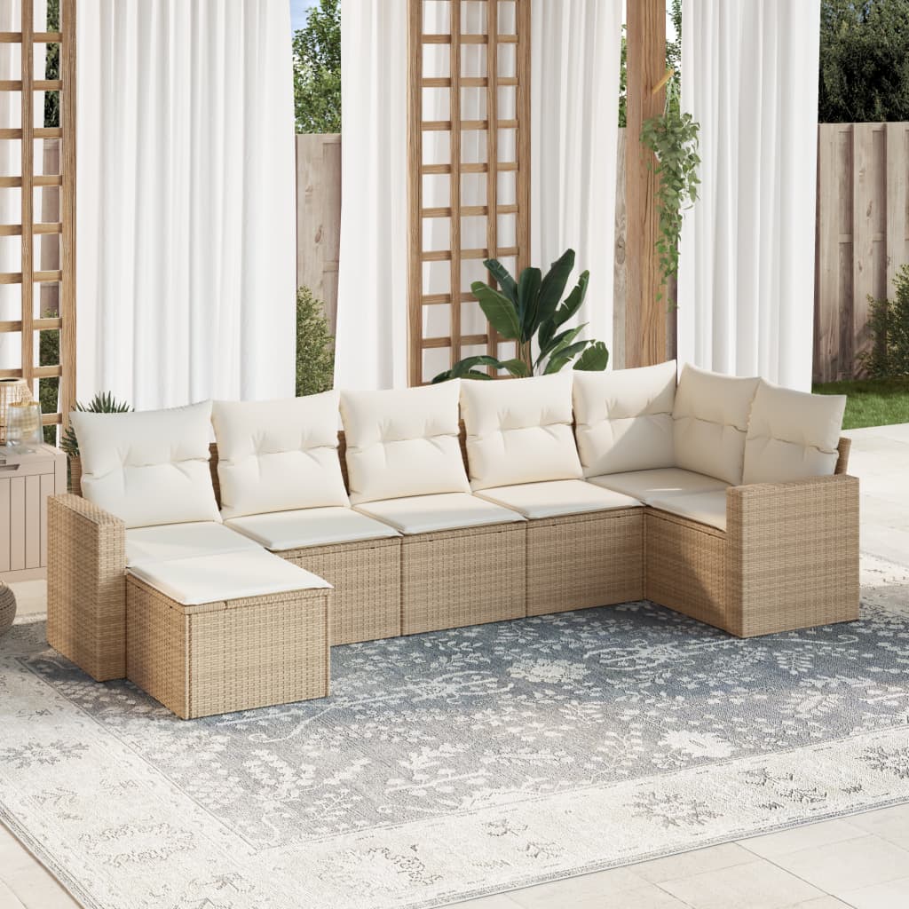 vidaXL 7-tlg. Garten-Sofagarnitur mit Kissen Beige Poly Rattan