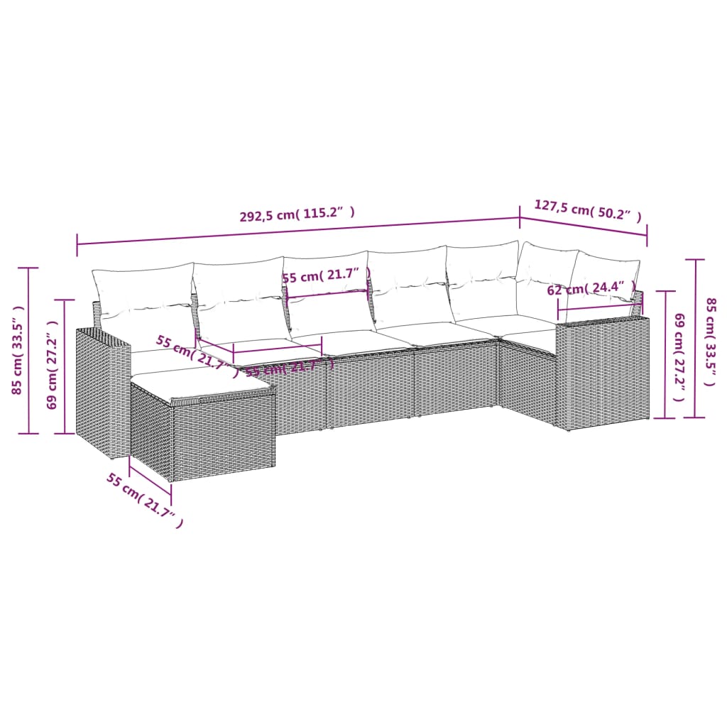 vidaXL 7-delige Loungeset met kussens poly rattan bruin afbeelding
