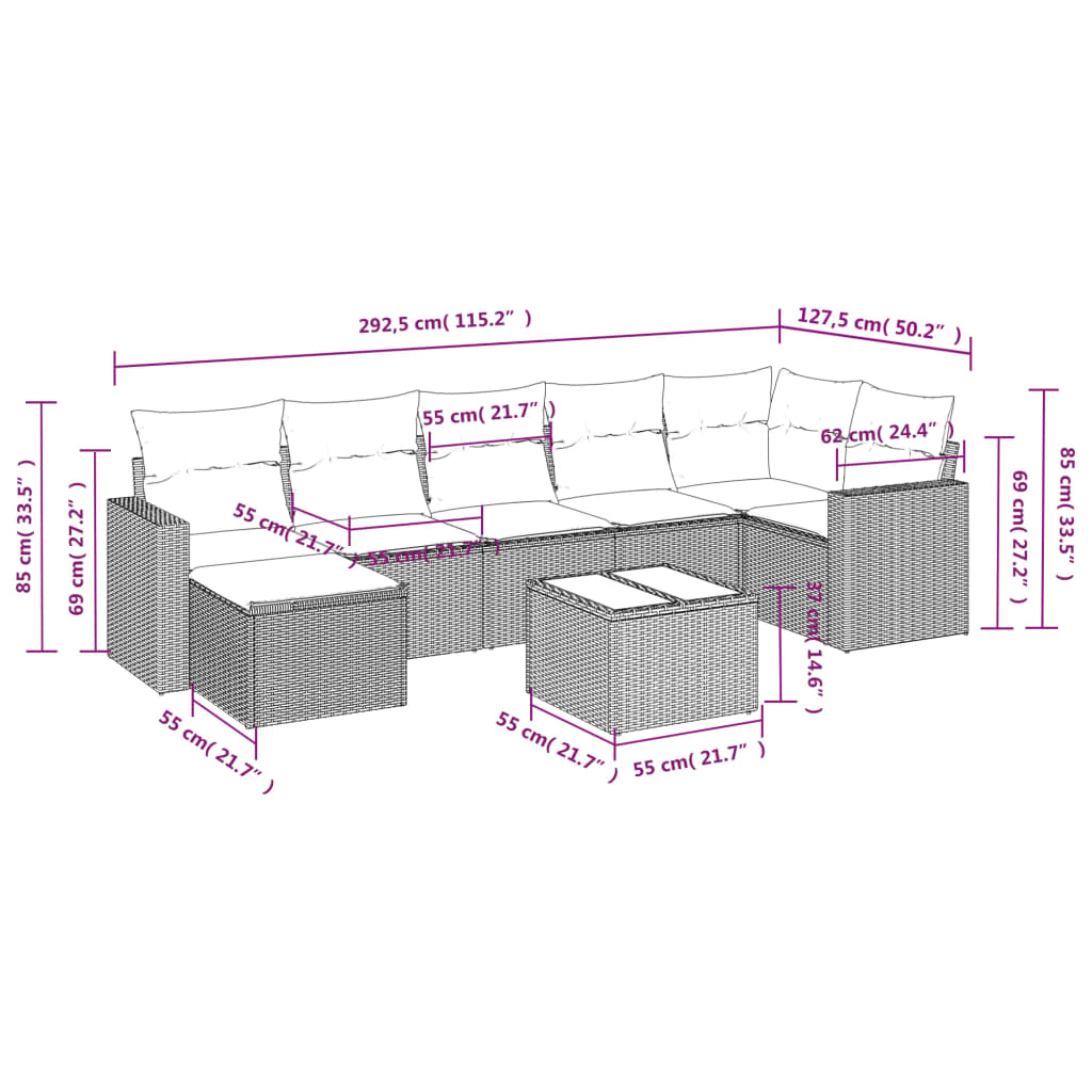 Set mobilier de grădină cu perne, 8 piese, negru, poliratan 3219275 - imagine 3