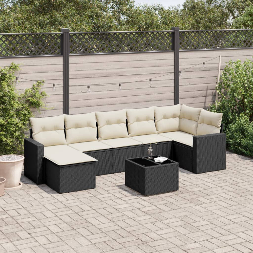 vidaXL 8-tlg. Garten-Sofagarnitur mit Kissen Schwarz Poly Rattan