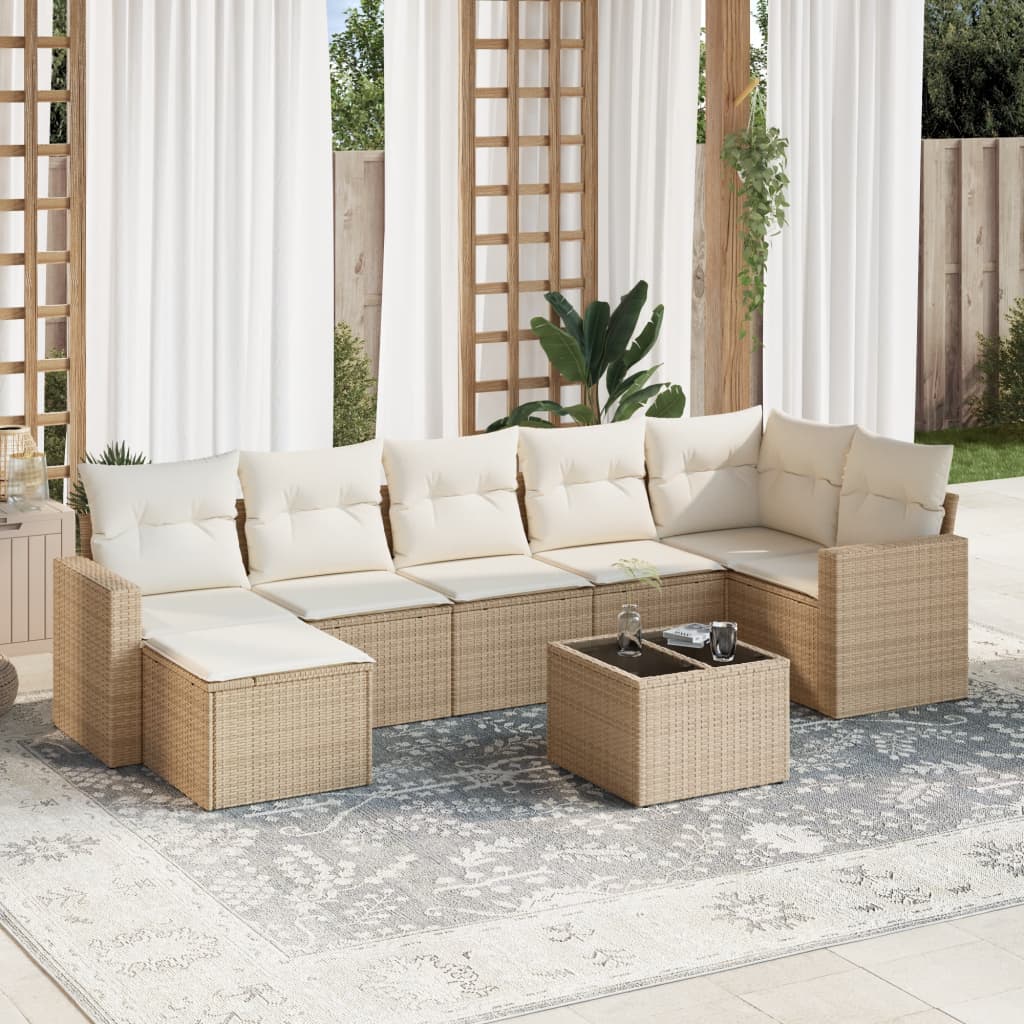 vidaXL 8-tlg. Garten-Sofagarnitur mit Kissen Beige Poly Rattan