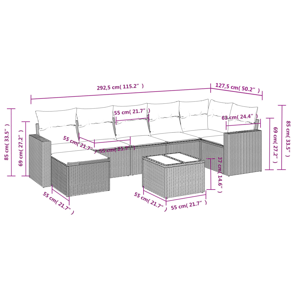 Set mobilier de grădină cu perne, 8 piese gri deschis poliratan 3219282 - imagine 3