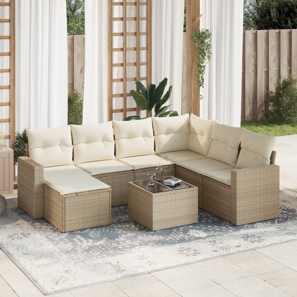 vidaXL 8-tlg. Garten-Sofagarnitur mit Kissen Beige Poly Rattan