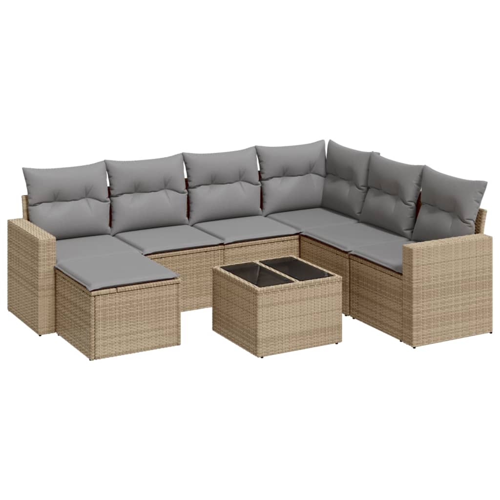 Thumbnail - vidaXL 8-tlg. Garten-Sofagarnitur mit Kissen Beige Poly Rattan