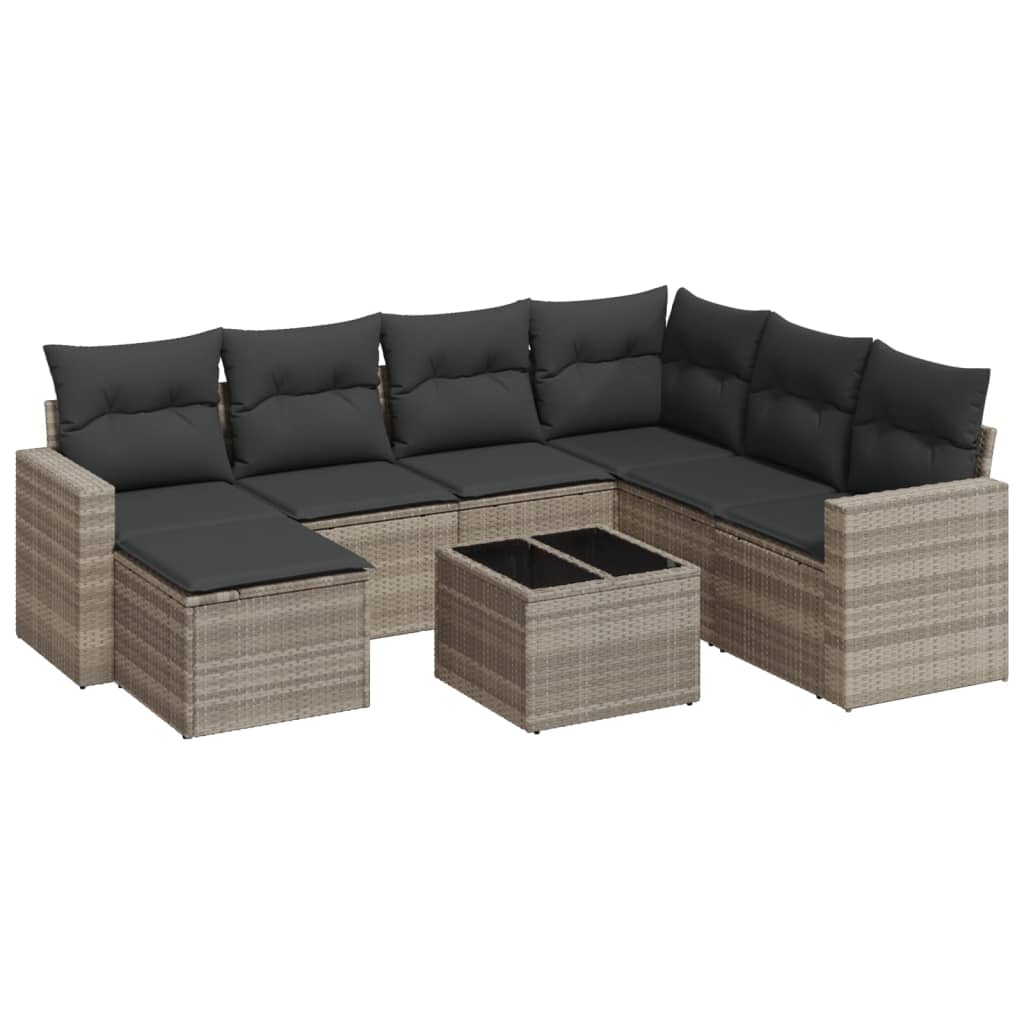 Thumbnail - vidaXL 8-tlg. Garten-Sofagarnitur mit Kissen Hellgrau Poly Rattan