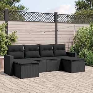 6dílná zahradní sedací souprava s poduškami černá polyratan - obrázek 1