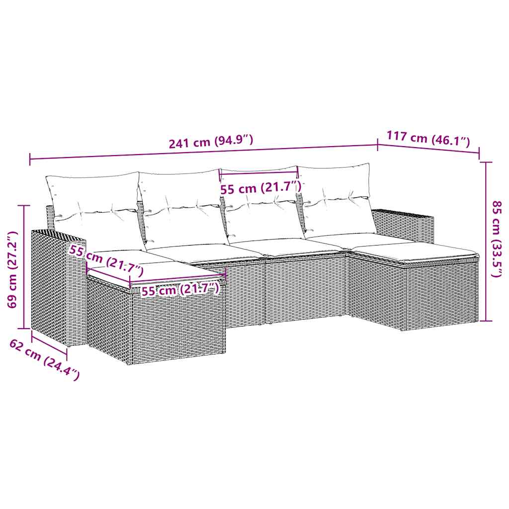 vidaXL 6-delige Loungeset met kussens poly rattan bruin afbeelding