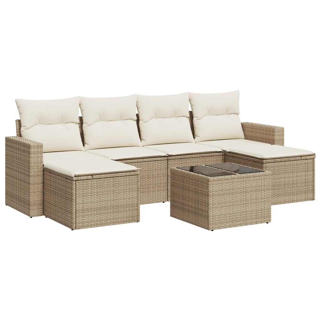 Thumbnail - vidaXL 7-tlg. Garten-Sofagarnitur mit Kissen Beige Poly Rattan