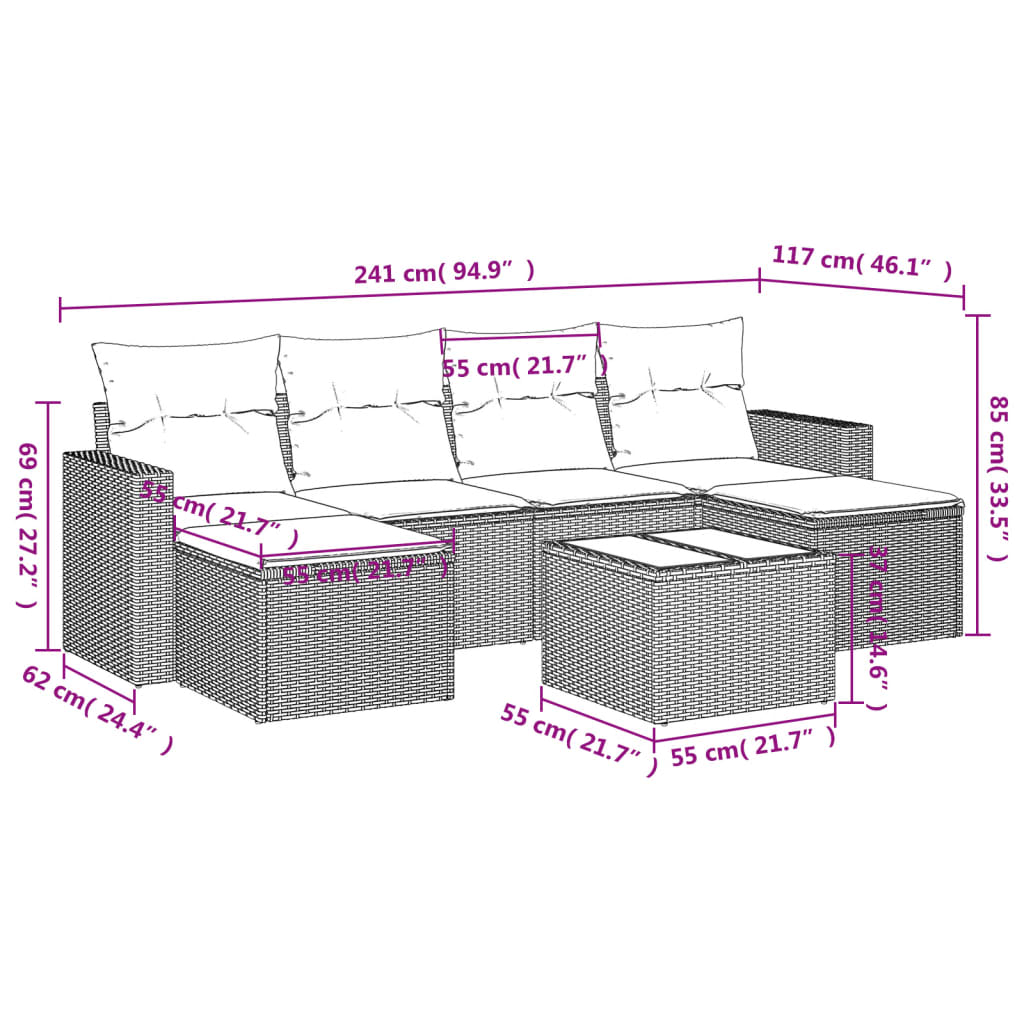 Thumbnail - vidaXL 7-tlg. Garten-Sofagarnitur mit Kissen Beige Poly Rattan