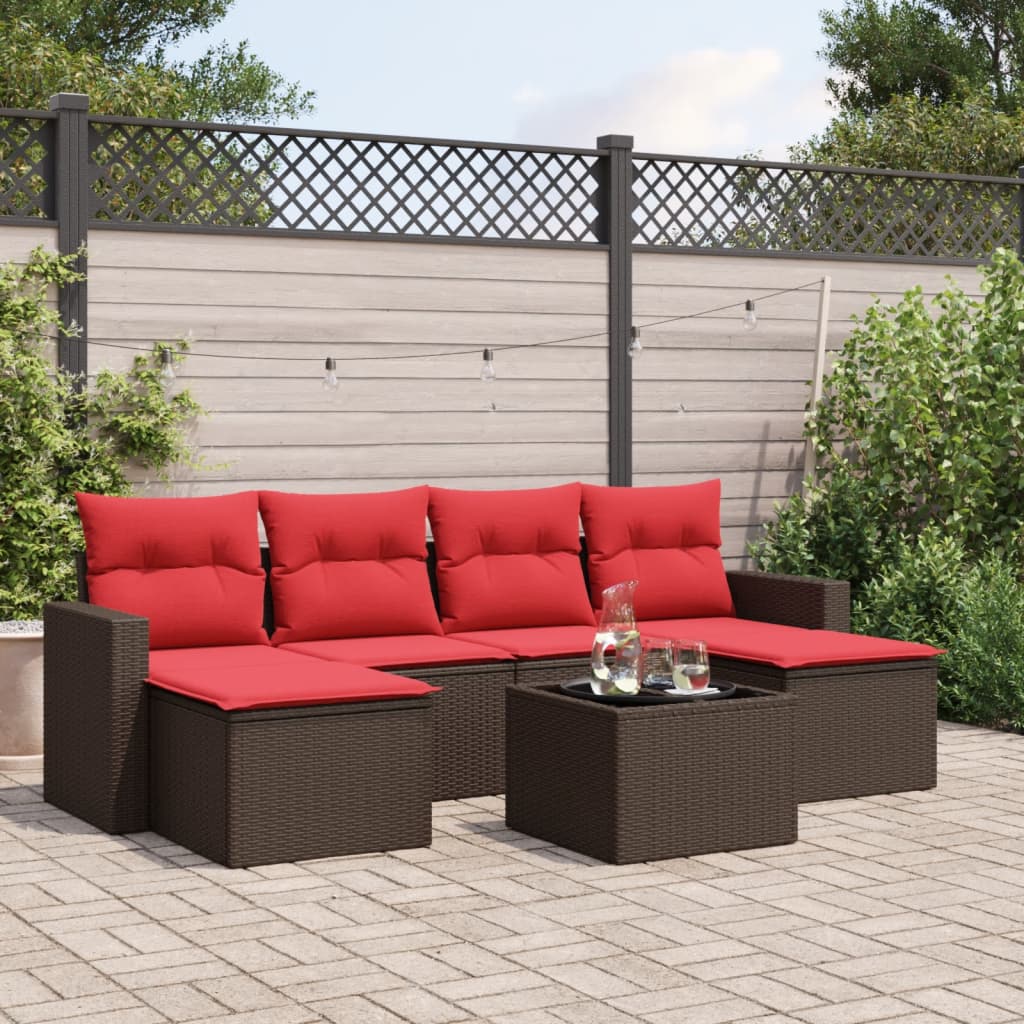Juego de sofás de jardín 7 piezas con cojines ratán PE marrón