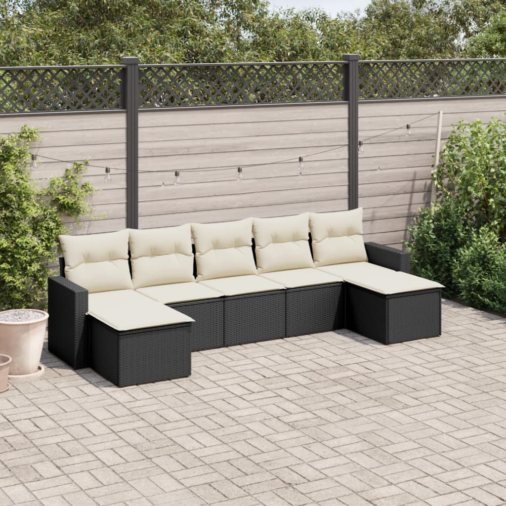 vidaXL 7-tlg. Garten-Sofagarnitur mit Kissen Schwarz Poly Rattan