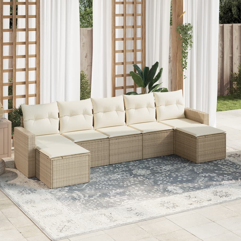 vidaXL 7-tlg. Garten-Sofagarnitur mit Kissen Beige Poly Rattan