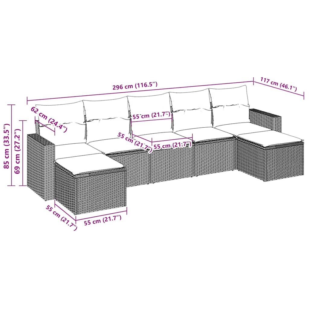 vidaXL 7-delige Loungeset met kussens poly rattan bruin afbeelding