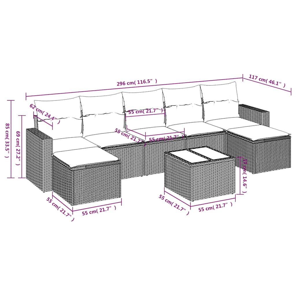 Set mobilier de grădină cu perne, 8 piese, negru, poliratan 3219335 - imagine 3
