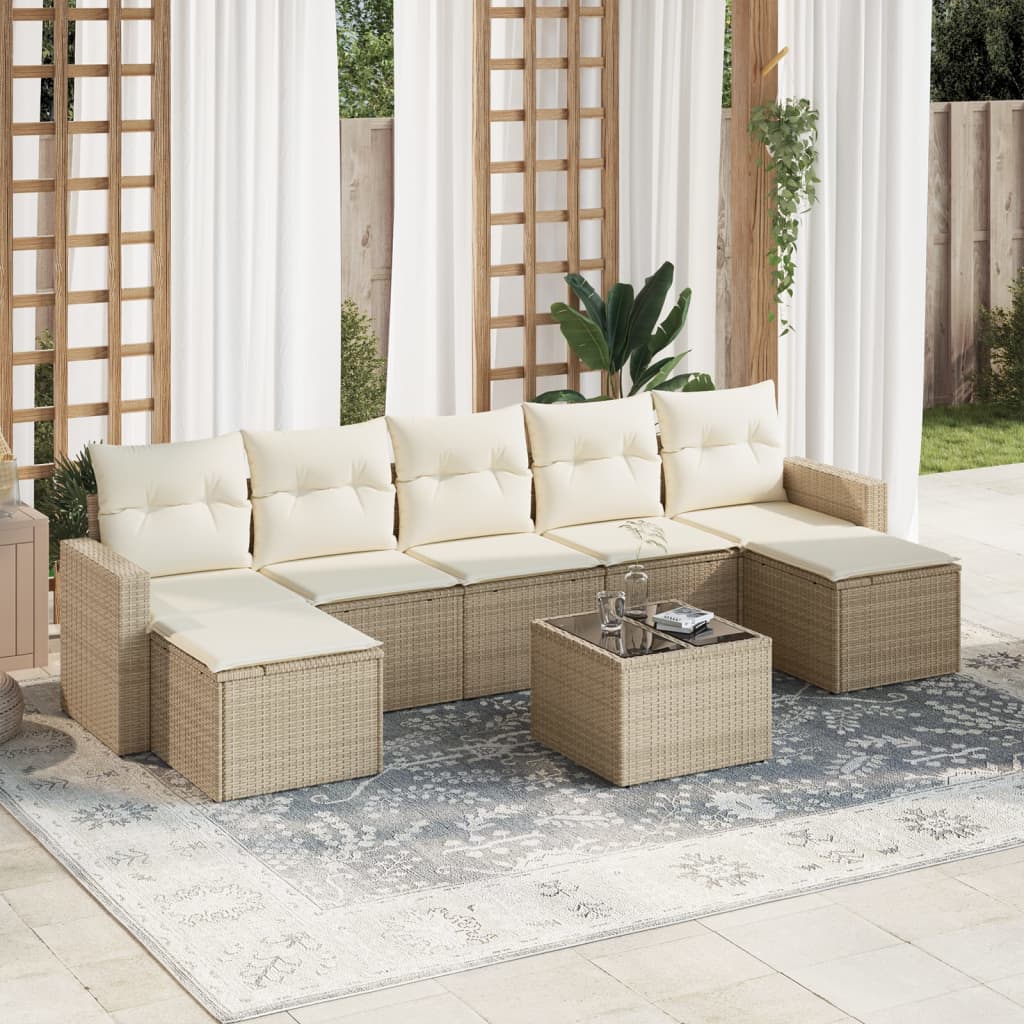 vidaXL 8-tlg. Garten-Sofagarnitur mit Kissen Beige Poly Rattan