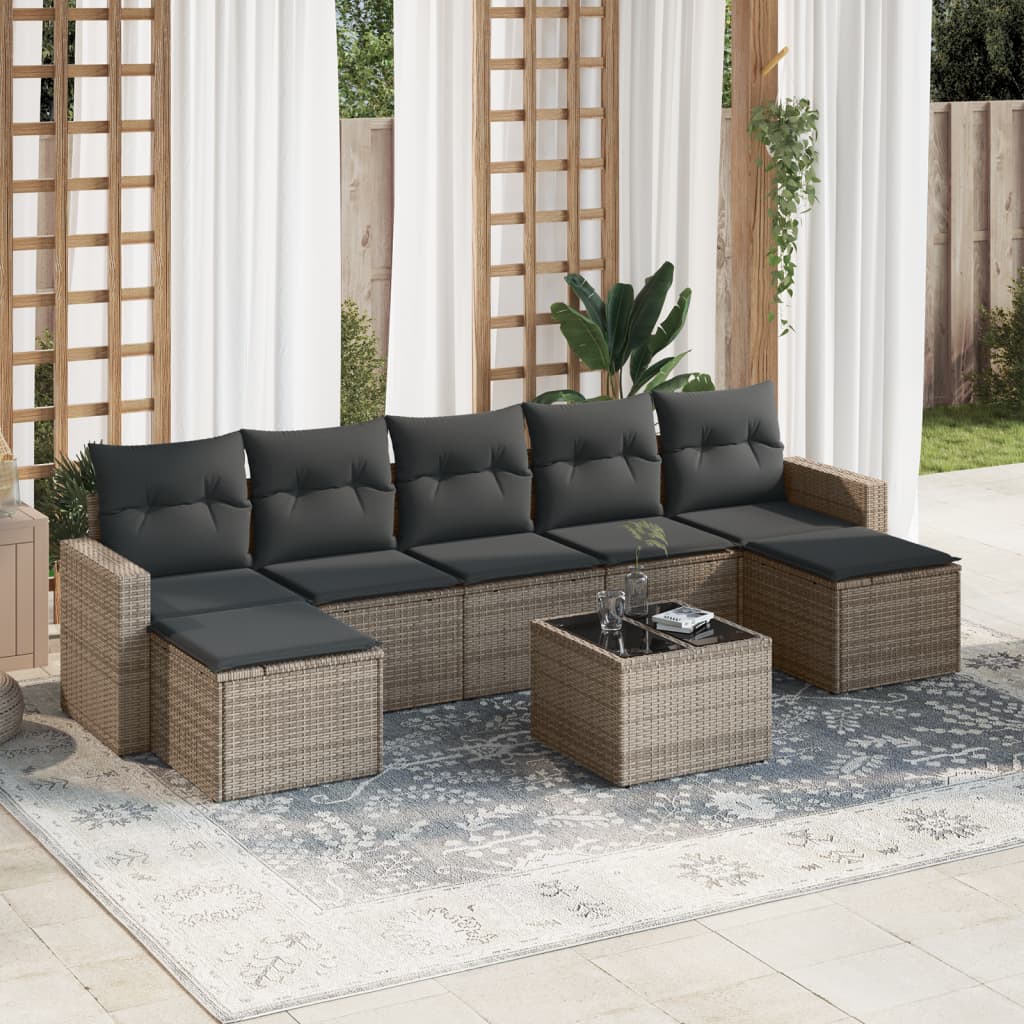 vidaXL 8-tlg. Garten-Sofagarnitur mit Kissen Grau Poly Rattan