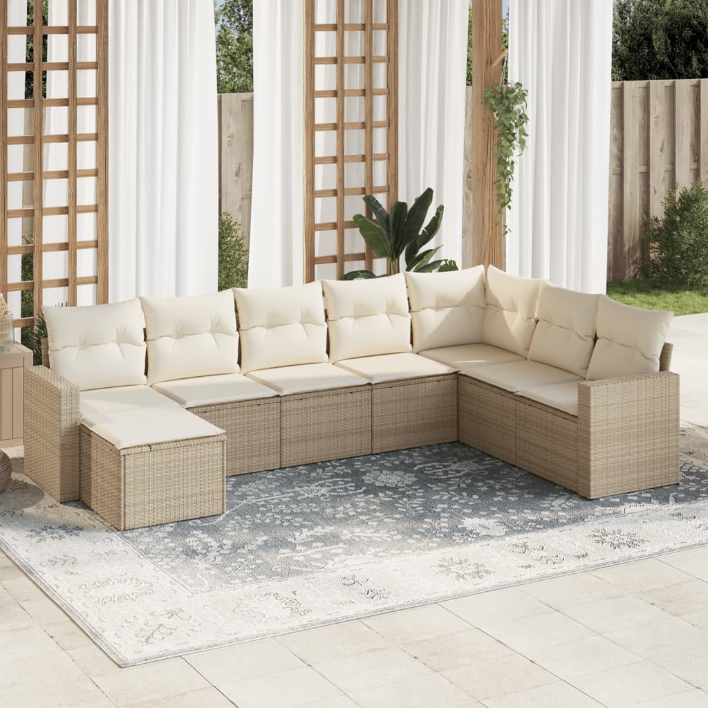 vidaXL 8-tlg. Garten-Sofagarnitur mit Kissen Beige Poly Rattan